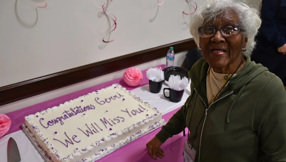 Gerri Jackson with her big retirement cake.