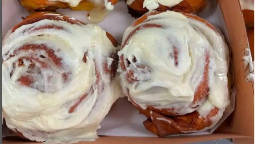 Hank's Cinnamon Buns in a box.