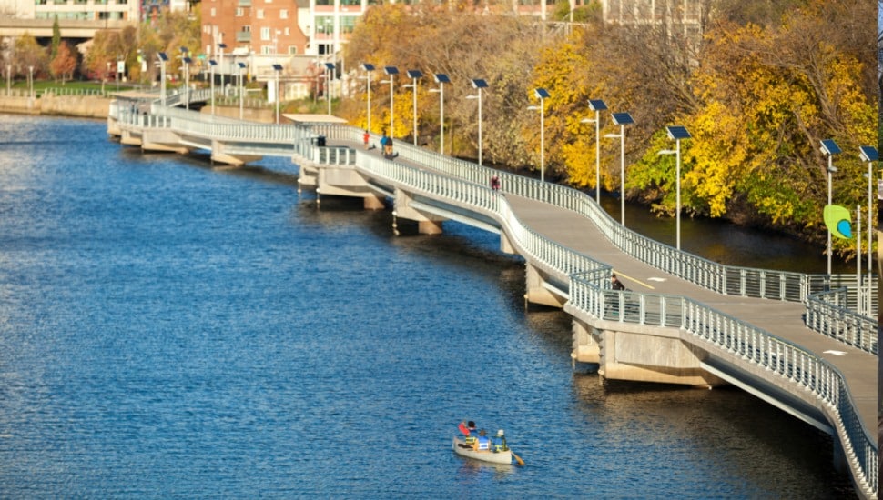 Schuylkill River Trail over water.