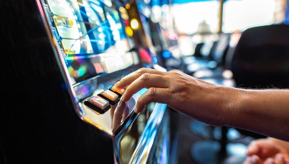 Person playing skill video game.