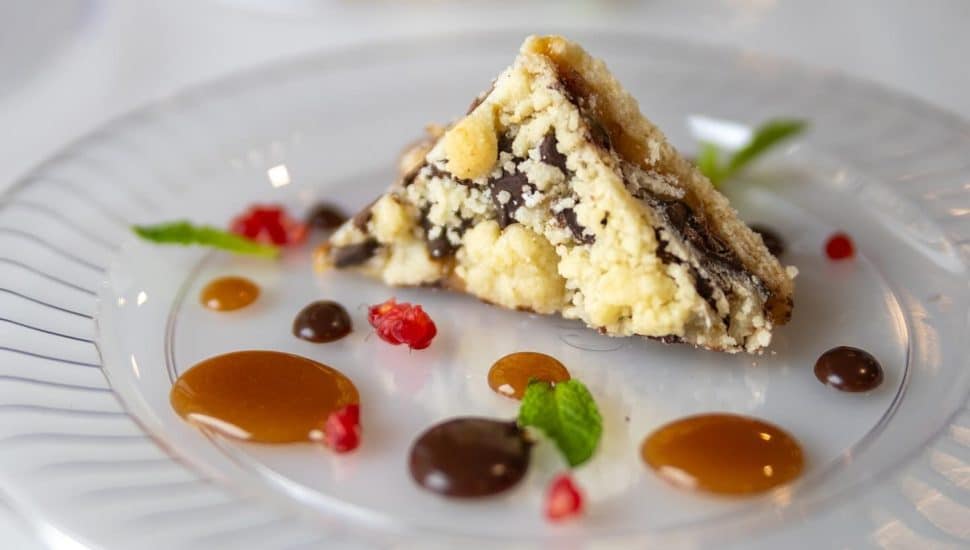 Colorful dessert on plate.