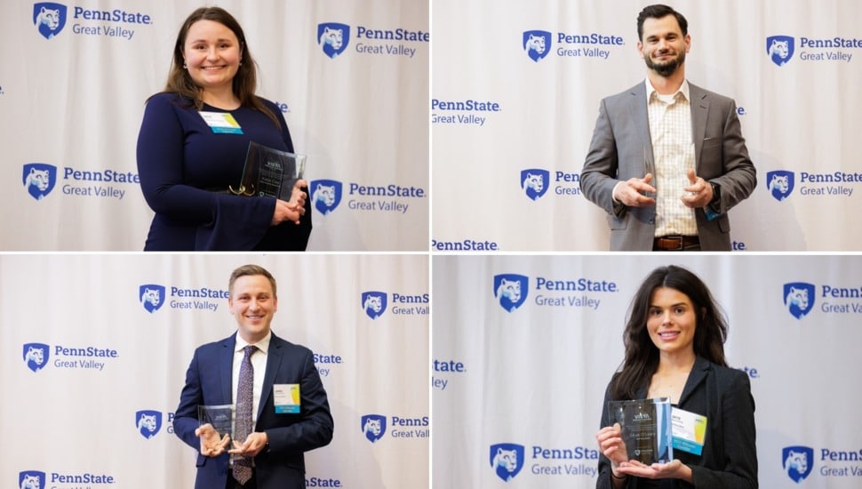 Millennials accept awards at awards reception.