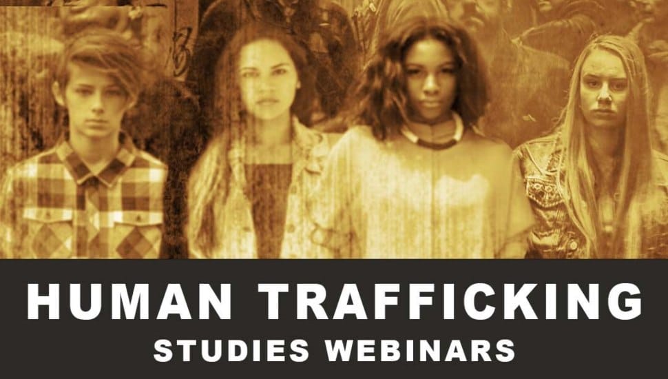 A graphic showing/promoting how WilmU is hosting a series of expert-led webinars from January through April in recognition of National Human Trafficking Prevention Month.