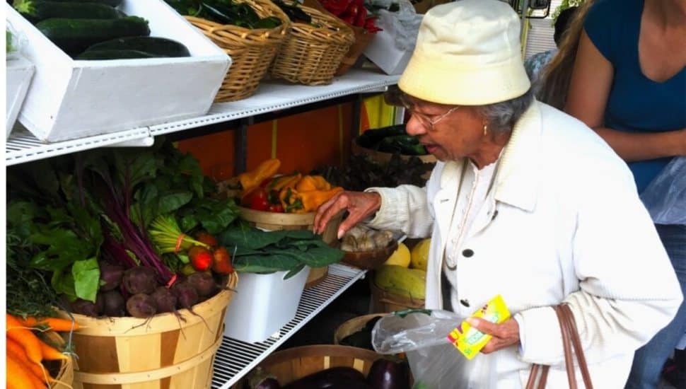 A Chester County resident shopping the CCFB Mobile Market.