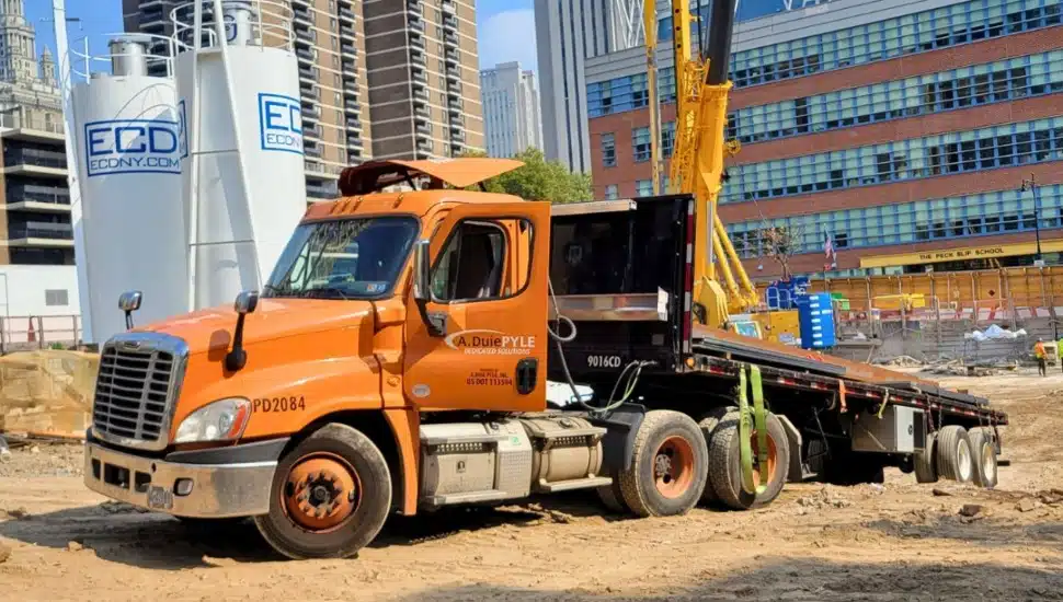 A. Duie Pyle truck on construction site.
