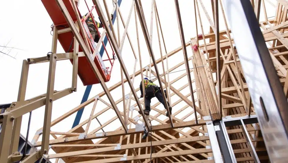 Topping out of construction project on college campus.