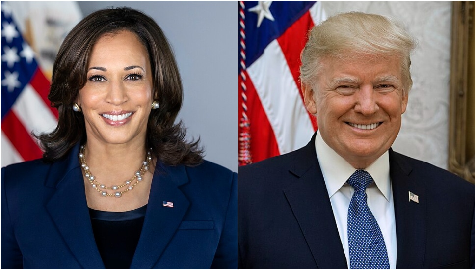 Kamala Harris and Donald Trump headshots.