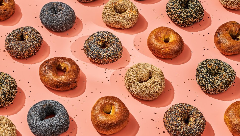Rows of Kismet Bagels.