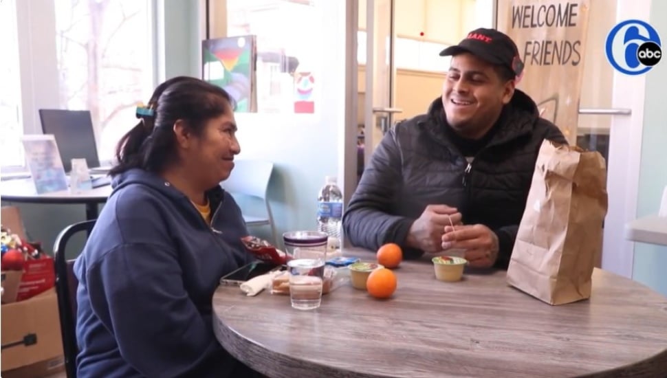 Ivis Gonzalez shares a meal with his mom at Safe Harbor of Chester County.