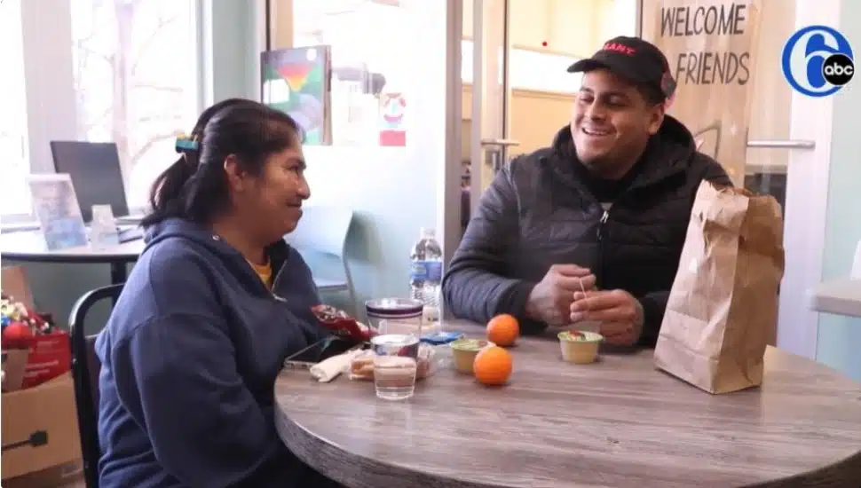 Ivis Gonzalez shares a meal with his mom at Safe Harbor of Chester County.