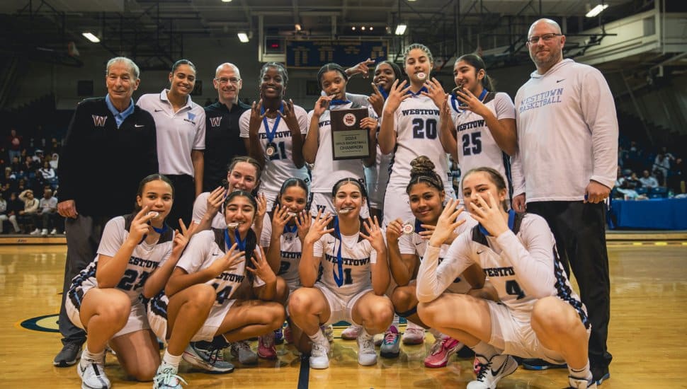 Westtown School girls' basketball team after win.