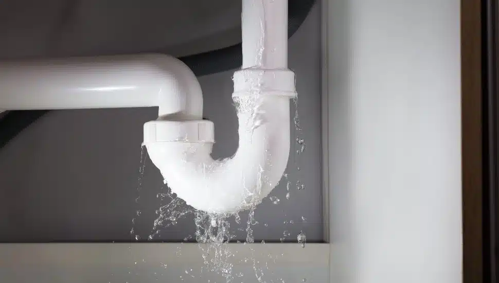Close-up view of a leaky pipe.
