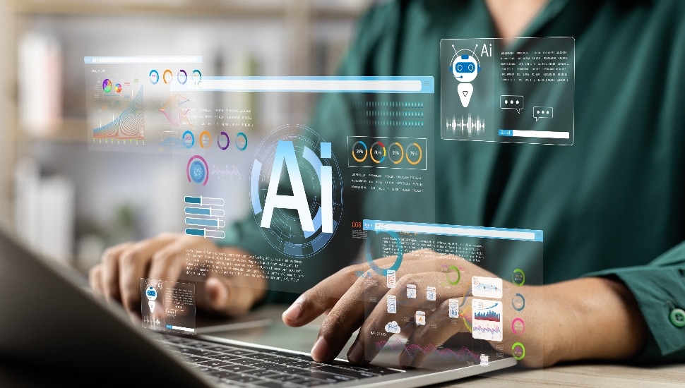 Ai concept of person working on computer with Ai.