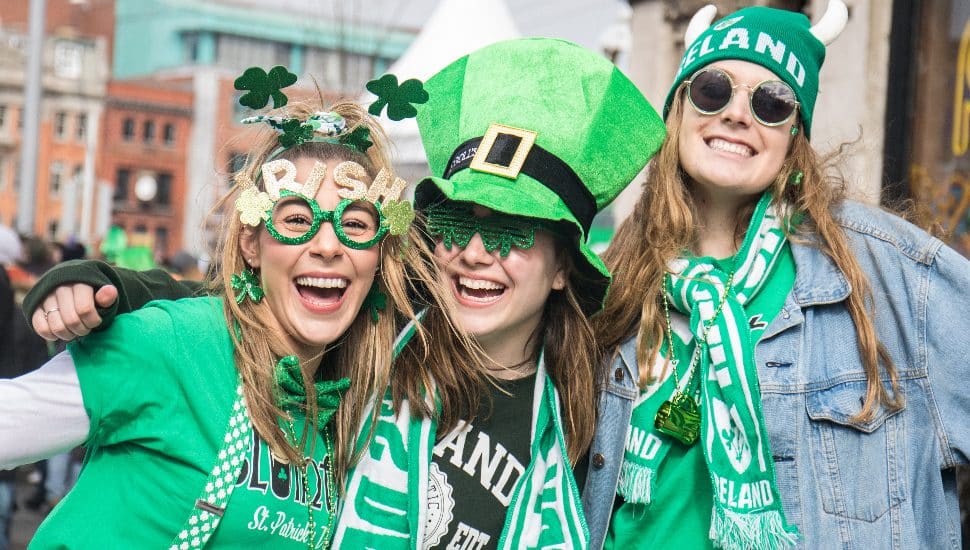 Three women at St. Patrick’s Day Parade.
