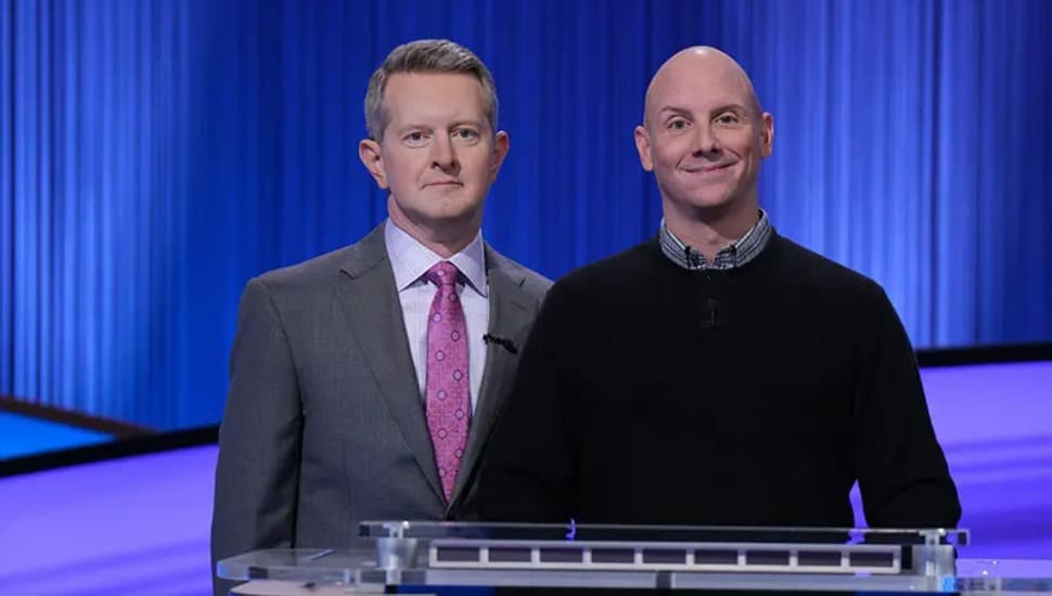 Joshua Weikert on the set of "Jeopardy!"
