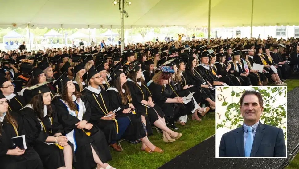 Headshot of CEO and commencement ceremony.