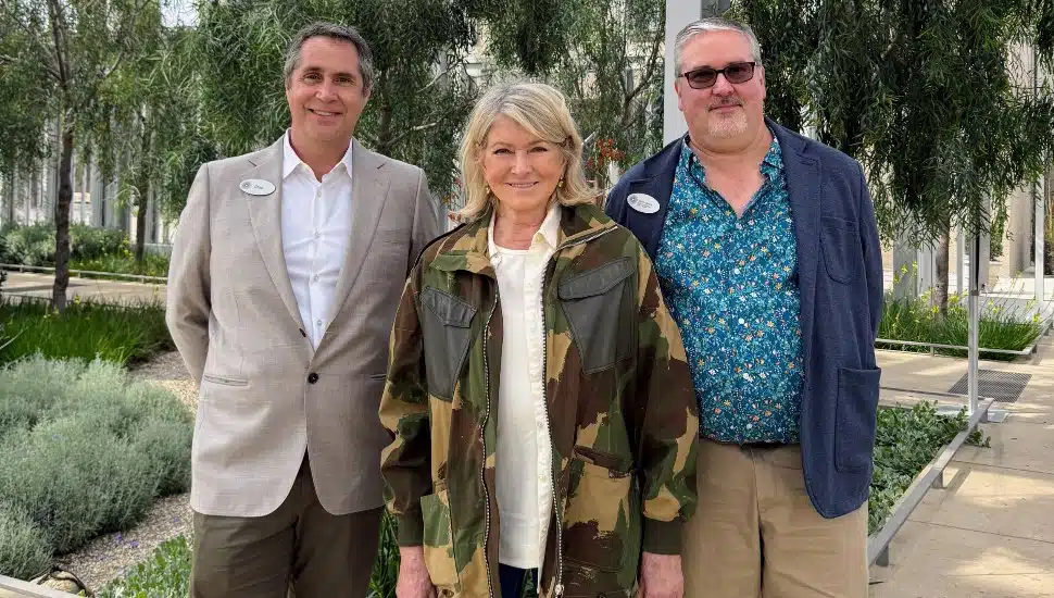 Martha Stewart with Longwood's Chad David and Jim Sutton in the gardens.