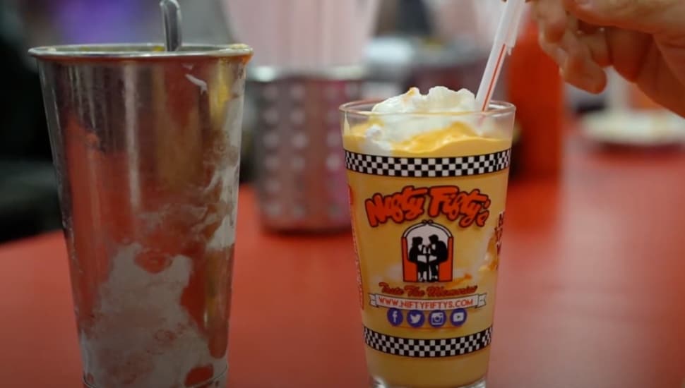 Nifty Fiftys milkshake on counter.