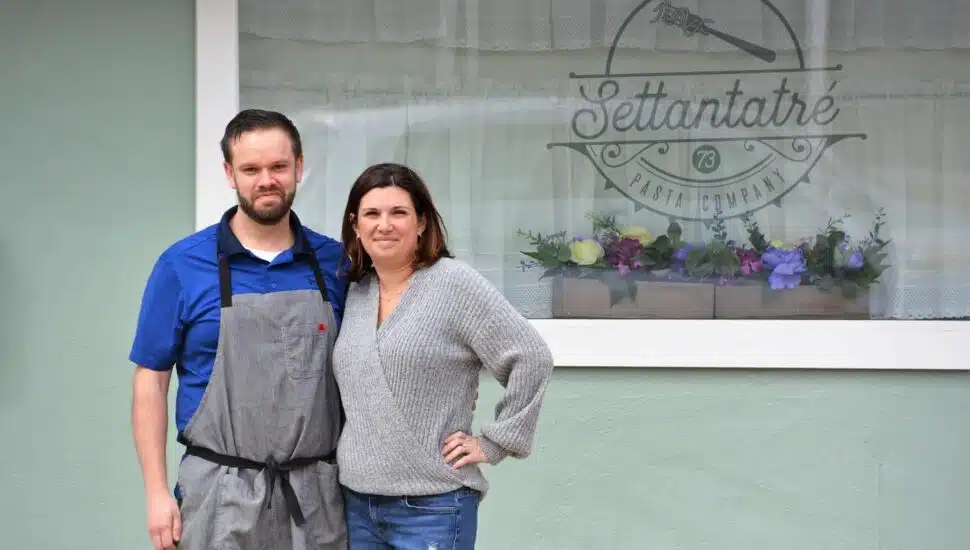 Matt Gentile and Genna Curcio in front of Settantatré window.