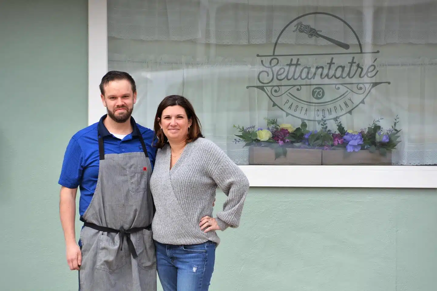Matt Gentile and Genna Curcio in front of Settantatré window.