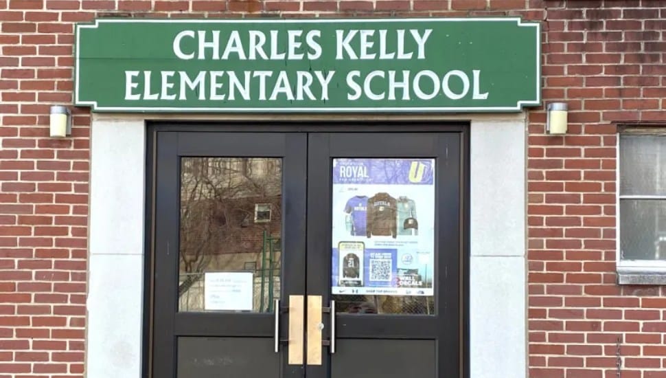 Charles Kelly School entrance doors.
