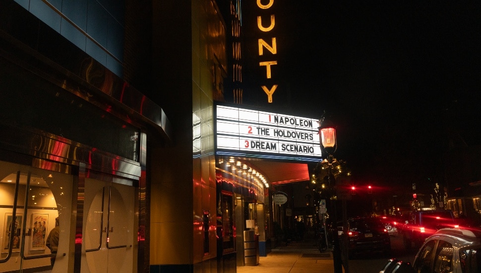 County Theater Marquee sign at night in Doylestown.