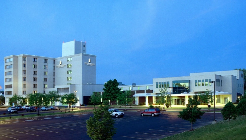 Pottstown hospital campus either in early evening or morning.