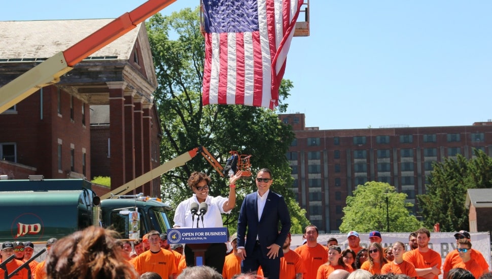 Josh Shapiro and others speak at Philly Navy Yard after grant presentation.