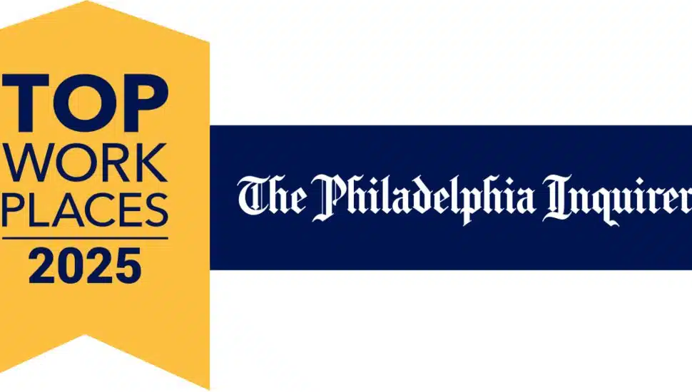 A banner/graphic with a badge reading "Top Work places 2025" alongside the text "The Philadelphia Inquirer."