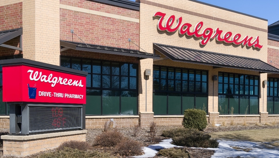 Walgreens store exterior and sign.