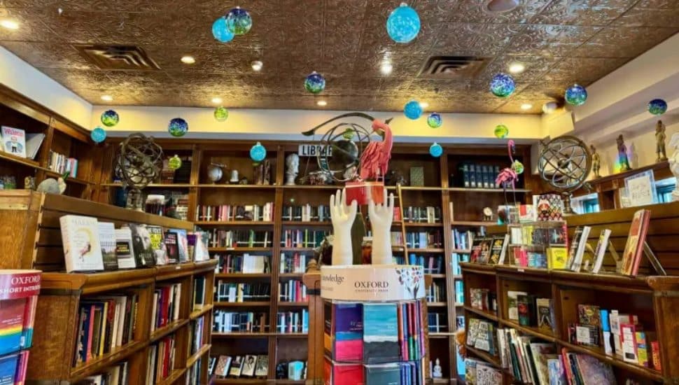 Wellington Square Bookshop shelves and trinkets.