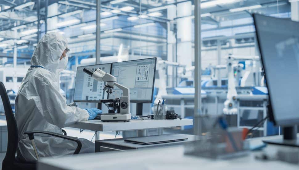 Engineer working in lab on medicine.