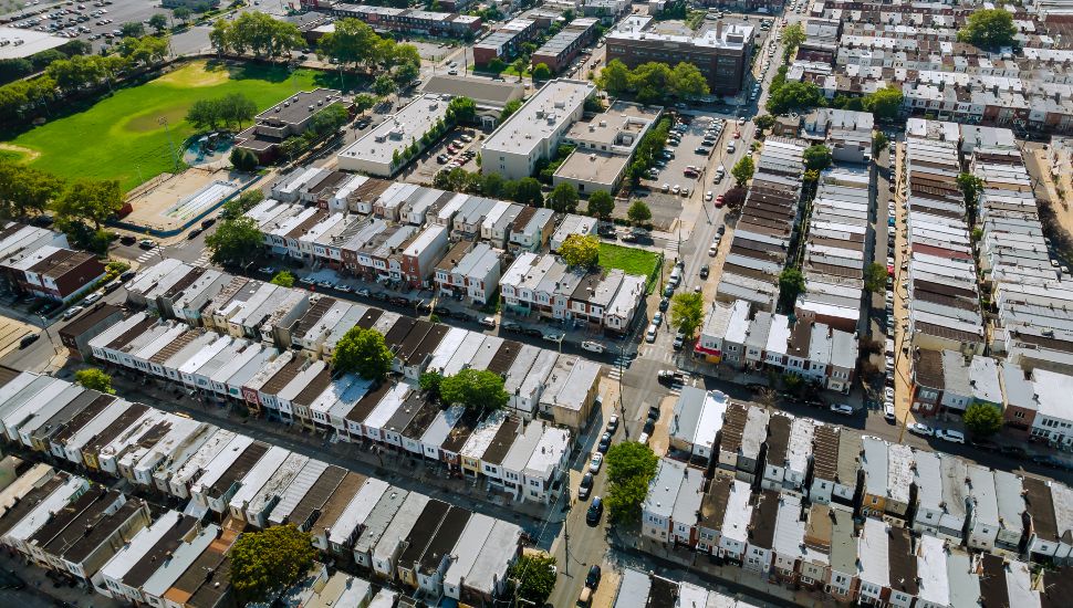Aerial view of Philadelphia rowhomes