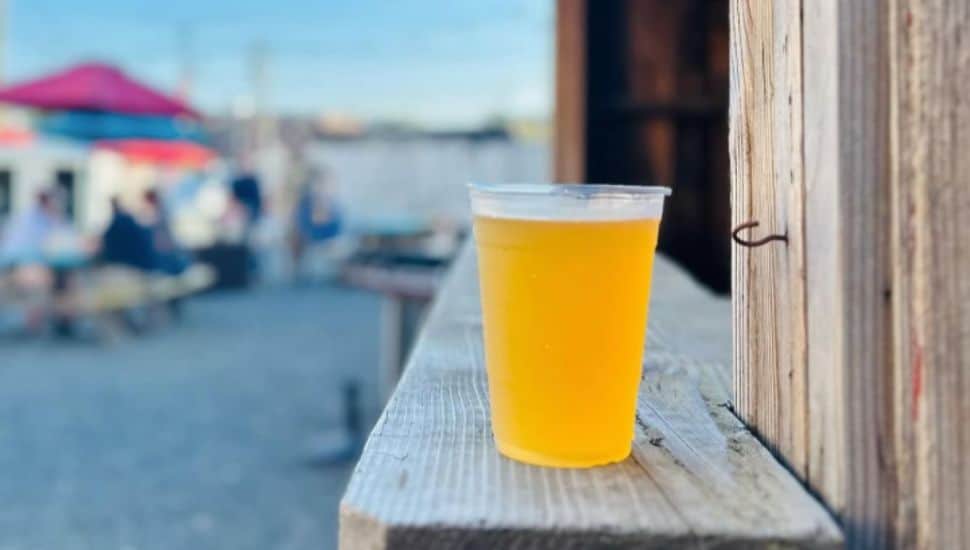 A cold beer on a ledge in The Alley on High Street.