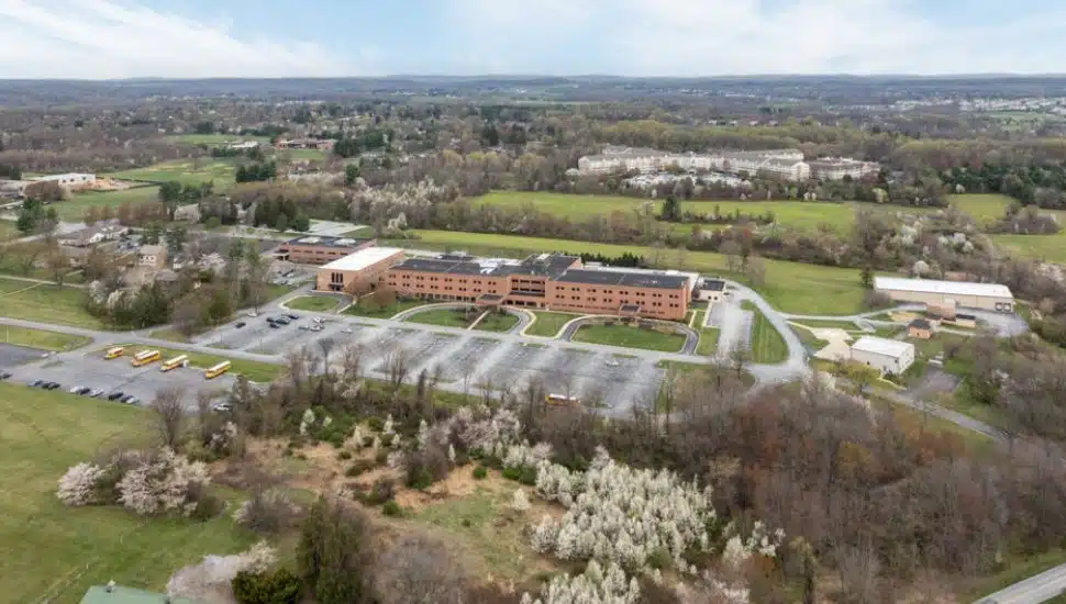 Aerial view of empty Brandywine Hospital campus.