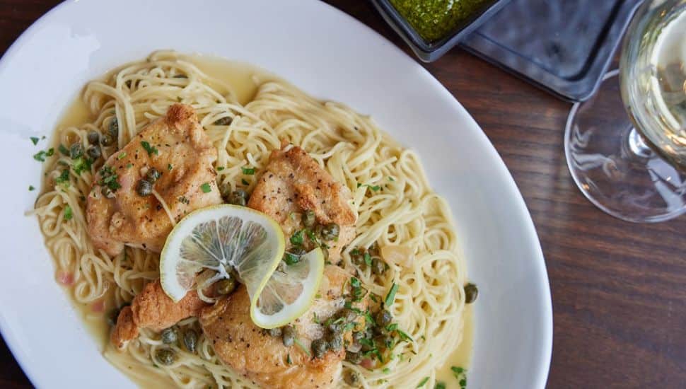 Burtons Grill & Bar pasta with shrimp.