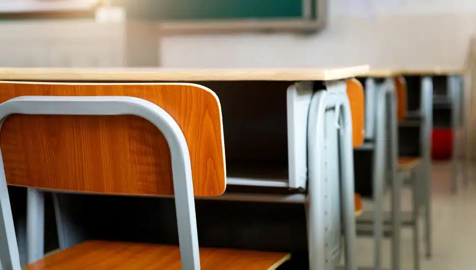 Back of school desk chair.