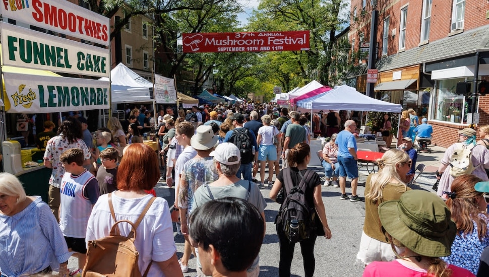 Tents and food vendors at the annual Kennett Square Mushroom Festival.