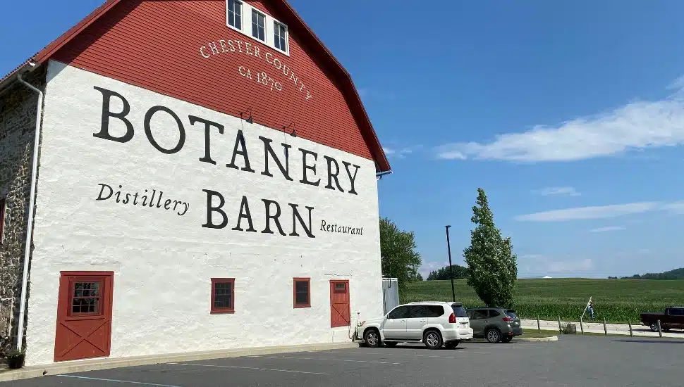 The exterior of Botanery Barn Distillery and Restaurant.