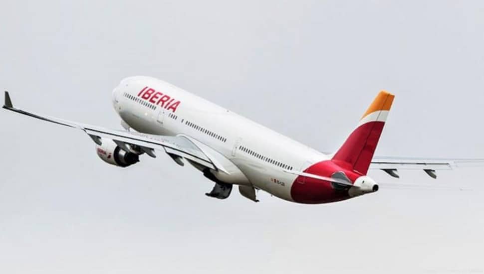 iberia airplane taking off in air.
