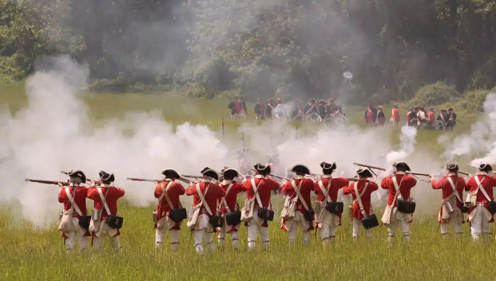 Revolutionary War reenactors at the historic Brandywine Battlefield.