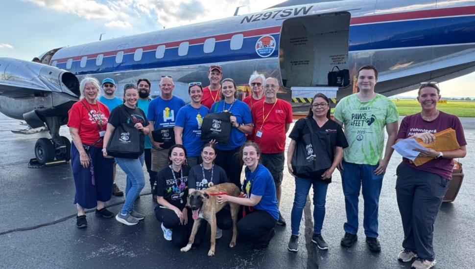 Brandywine Valley SPCA team members with animals rescued from recent Texas floods.