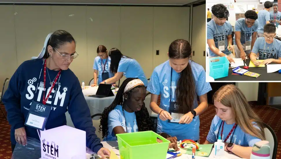 High school students participate in hands-on STEM learning.