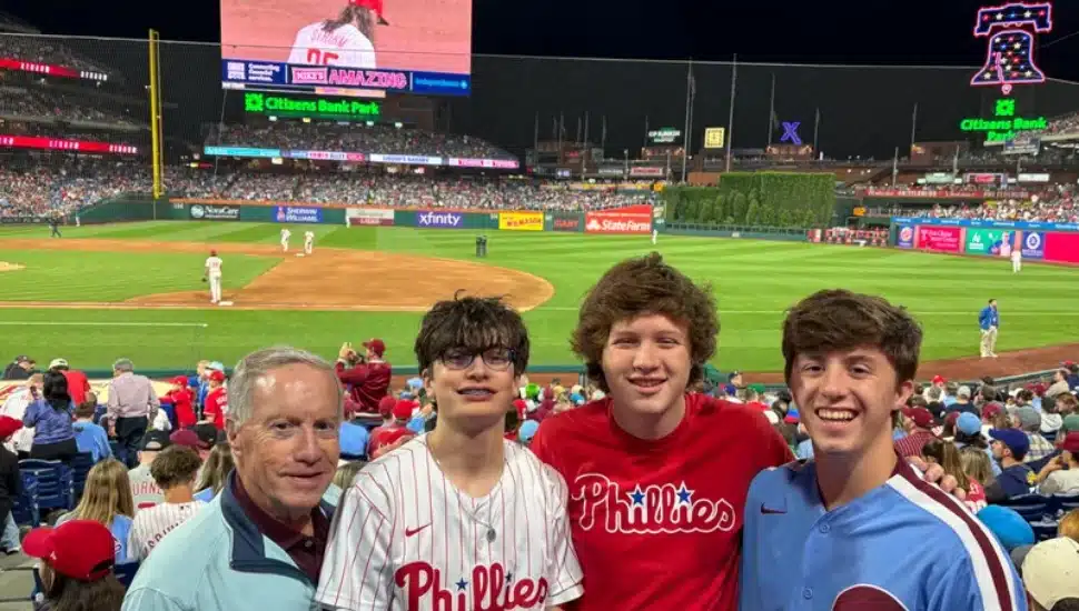Jerry Bruderle and his family at a Philadelphia Phillies game.