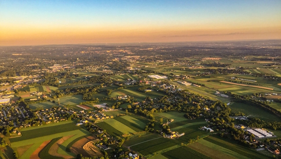 An aerial shot of rural Lancaster County.