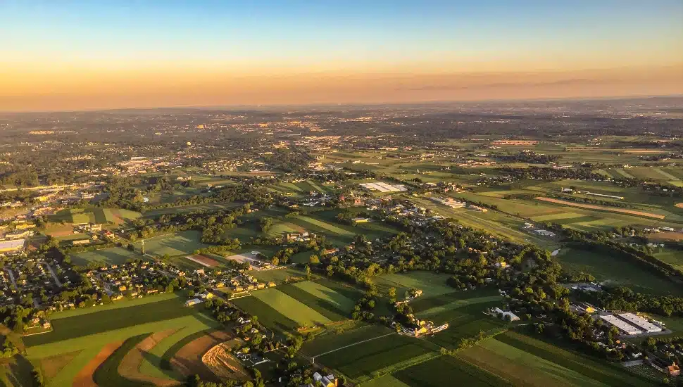 An aerial shot of rural Lancaster County.