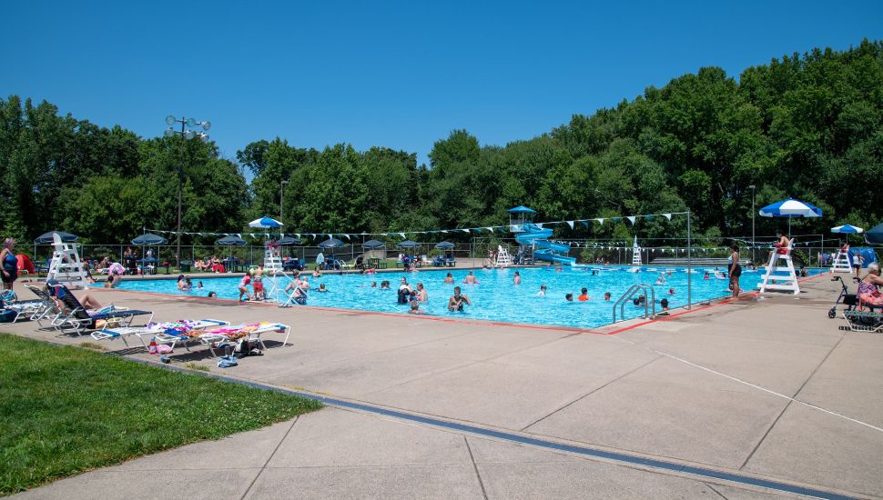 Oxford Valley Swimming Pool during summer with people.