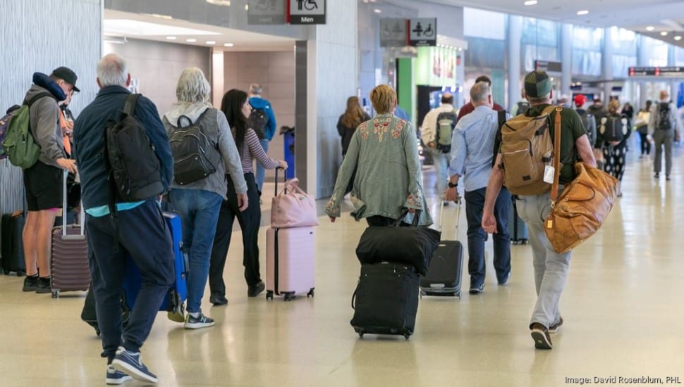 People in line at TSA.