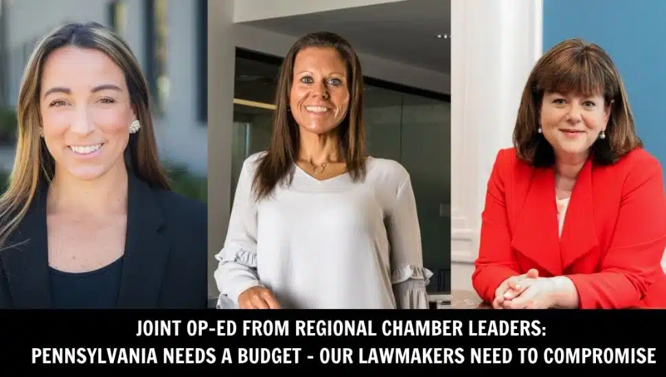 From left, Laura Manion, Trish McFarland, and Chellie Cameron of the regional chambers.