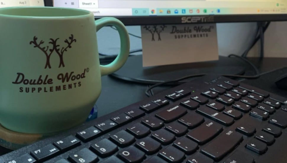 Double Wood cup and keyboard.